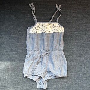 OshKosh B'gosh Chambray Romper with White Floral Accent